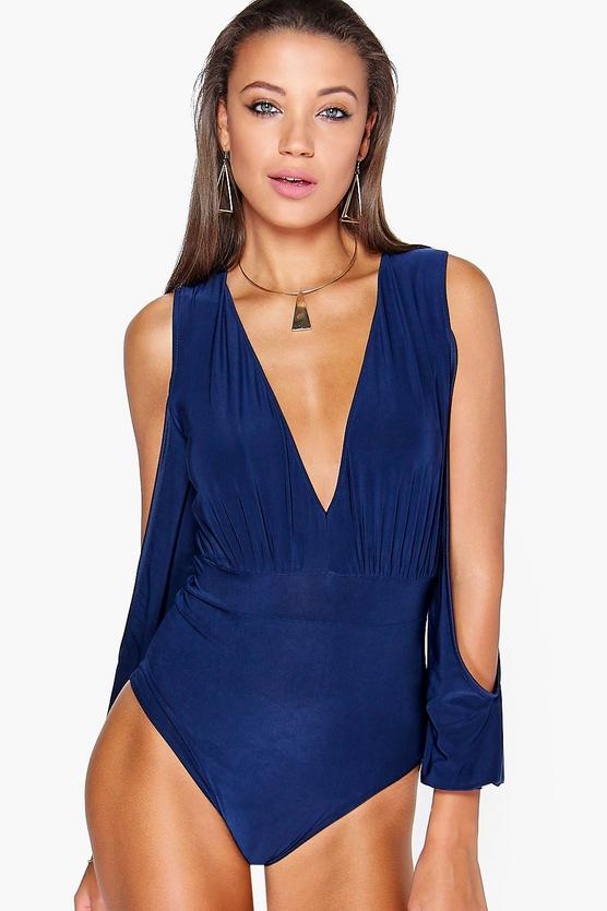 Tall Ellie Plunge Neck Cut Out Sleeve Bodysuit